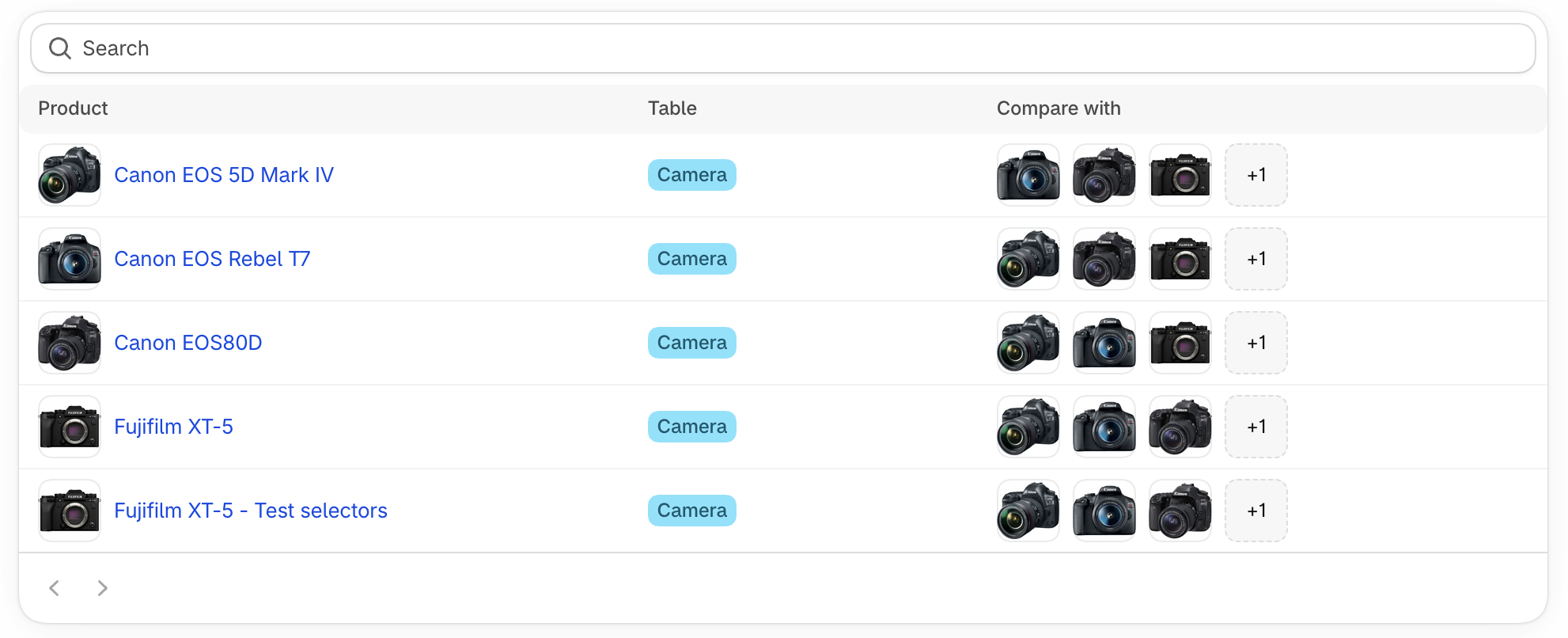 Products in the app navigation