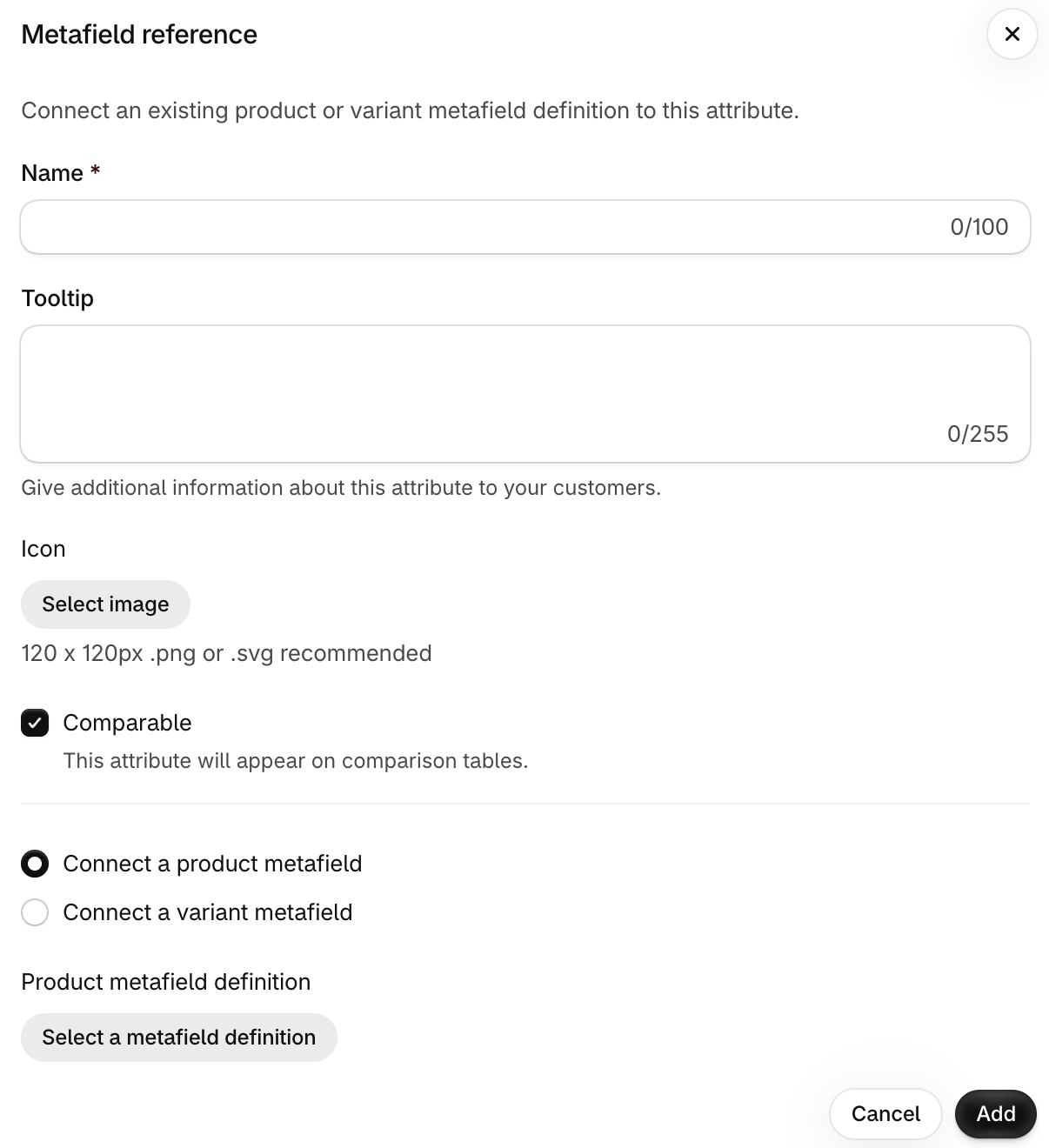 Metafield reference attribute settings