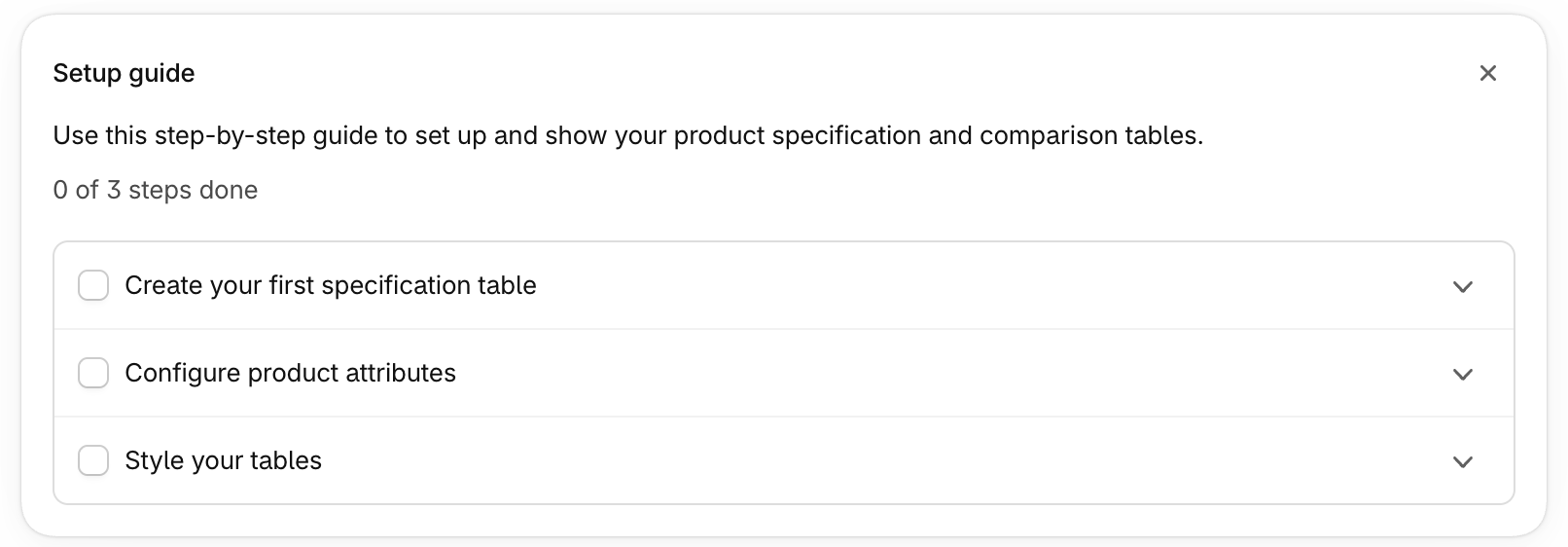 App home page with the Setup guide